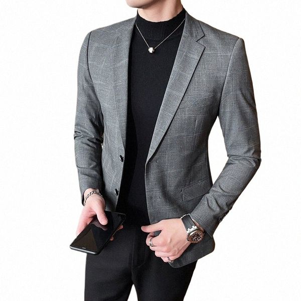 Alta qualidade blazer masculino estilo britânico busin fi elegante high-end simples lazer trabalho loja cavalheiro terno jaqueta g8nE #