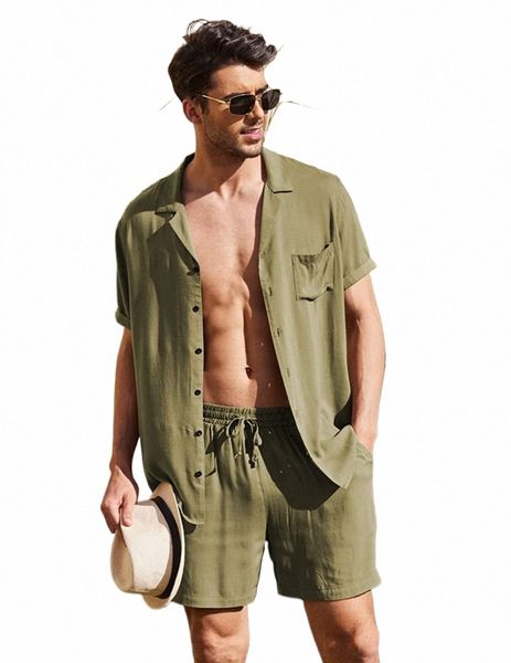 Sommer Cott Leinen Hemd Set Männer Casual Outdoor 2-Stück Anzug Andhome Kleidung Pyjamas Bequeme Atmungsaktive Strand Kurzarm sets 3194#