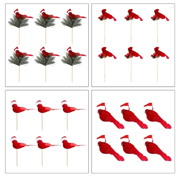 Decoração de festa 6 pcs artificial vermelho realista pena pássaros enfeites de árvore de natal decoração de férias