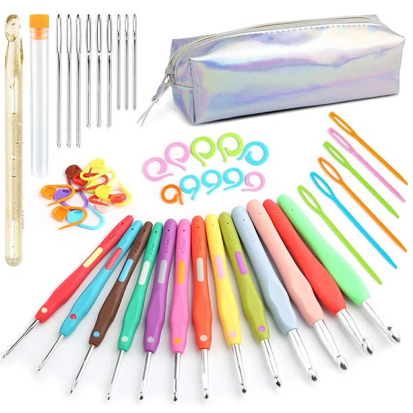 Набор разноцветных крючков для вязания TLKKUE с мягкими ручками, спицы и маркеры петель для ручного плетения, швейный инструмент «сделай сам»