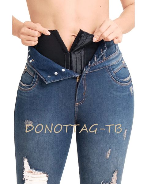 Jeans Con Faja Interna Levanta Cola Elástico Sem Costura Plus Size Calças Lápis Skinny Feminino Bolso Treino Correndo Leggings 240315