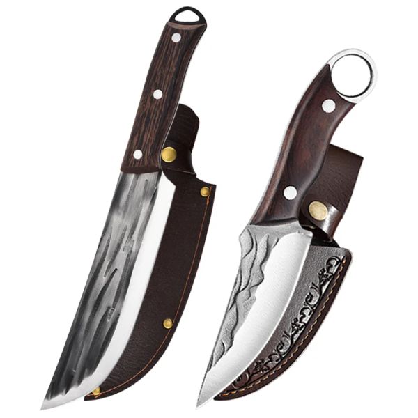 Facas de aço inoxidável faca de churrasco mão forjada faca de cozinha faca afiada cutelo de carne portátil faca de acampamento ao ar livre