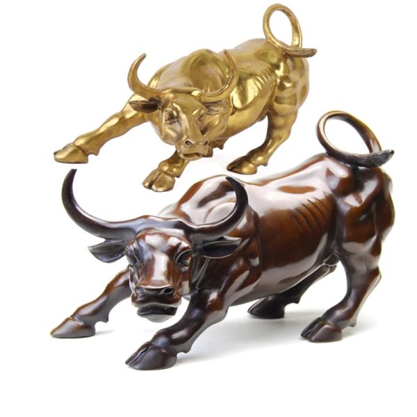 Skulpturen Wall Street Bronze Fierce Bull OX Statue Goldene Metallskulptur Kunsthandwerk Ornament Heimdekoration Zubehör Tierfigur 34