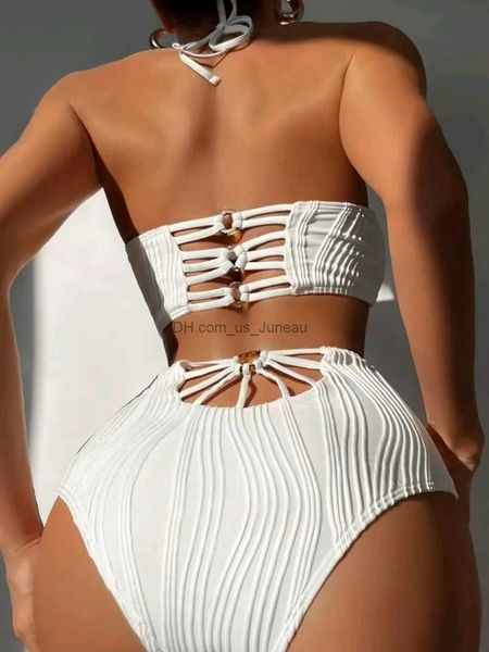 Costumi da bagno da donna 2023 Costume da bagno sexy ad alta vita da donna Solido bikini bianco Collo alto Costumi da bagno femminili Bagnanti Costume da bagno Costume da bagno Beachwear T240328