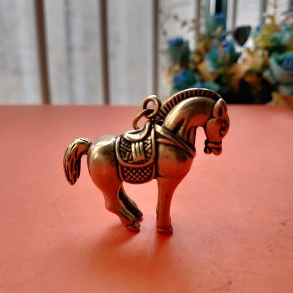 Collezione di figurine decorative Ciondolo con piccola statua di cavallo adorabile in ottone puro cinese