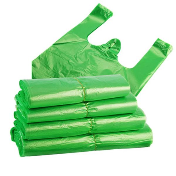 Giubbotti 100 pezzi / pacco Sacchetto di plastica verde Supermercato Borsa da trasporto Borsa monouso con manico Cucina Soggiorno Imballaggio alimentare pulito