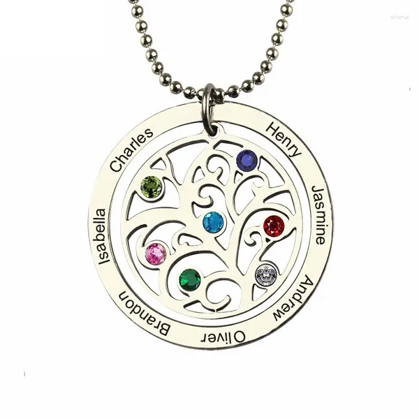 Pingente colares mulheres prata esterlina 925 colar nome personalizado gravado pedra vintage jóias cadeia família árvore da vida presente para a avó