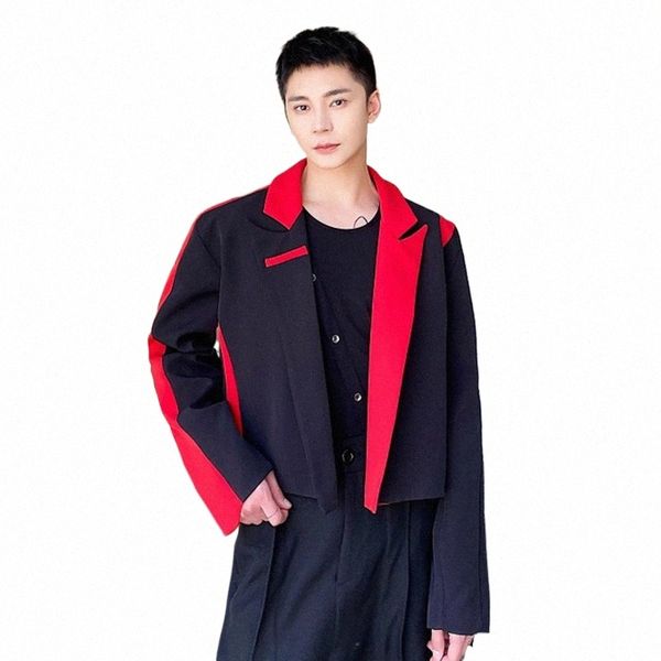syuhgfa koreanischen Stil Anzug Mantel Trend Herren Ctrast Farbe kurze Blazer lose sitzende lässige LG-Hülse Elgance Mann Jacken b7xS #
