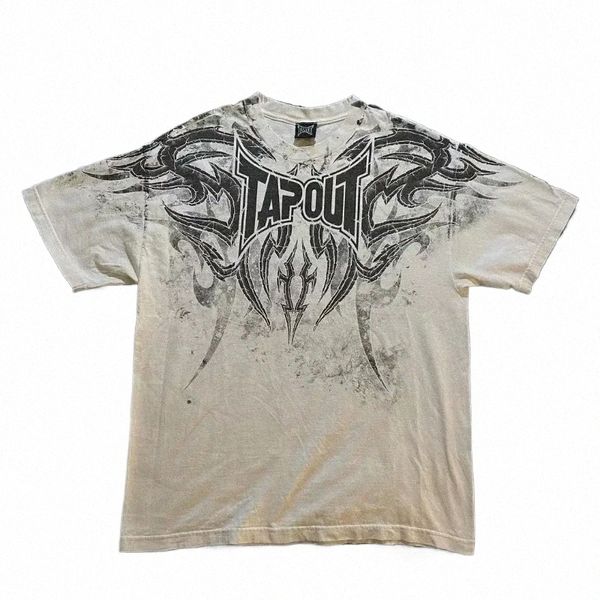 Streetwear Tapout T Shirt Y2K Mens Hip Hop Carta Impressão Gráfica Oversized Camiseta Harajuku Pescoço Redondo Cott Manga Curta Tops O2Aq #