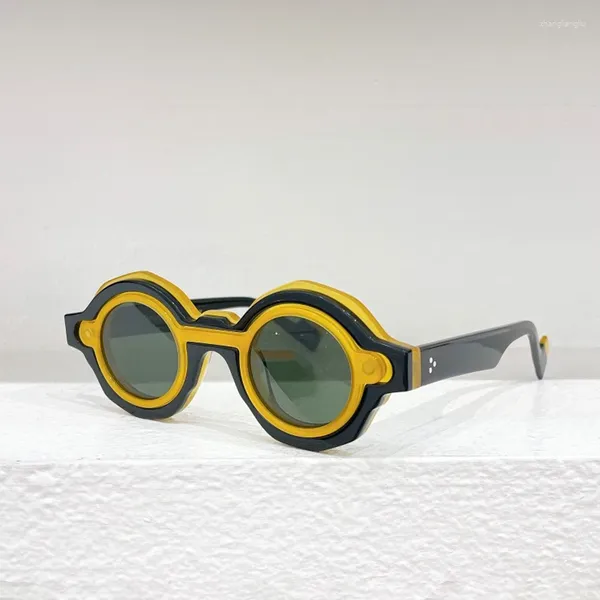 Солнцезащитные очки дизайнерские нишевые круглые классические солнцезащитные очки в стиле панк на клипсе мужские 2024 INS модные лоскутные черные ацетатные солнцезащитные очки