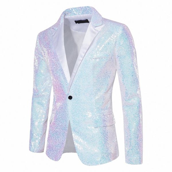 Vestito da uomo Rotondo con paillettes Tasca Singola Fila Butt Wedding Sposo Stage Show Hosting Cena Abbigliamento da uomo Bar Dance Casual Giacca da uomo i5Te #