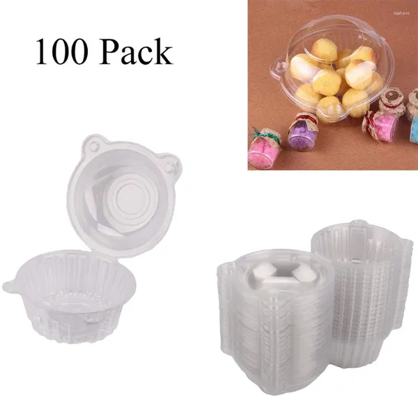 Moldes de cozimento 100/200pcs Caixas de bolo de copo único plástico descartável cupcake muffin suportes com tampas de cúpulas