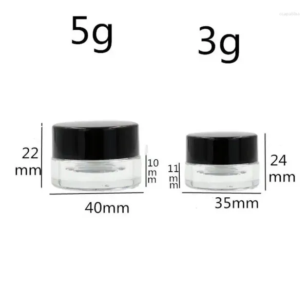 Bottiglie di stoccaggio Bottiglia trasparente per vasetto di crema per gli occhi 3g 5g Contenitore per labbra in vetro vuoto Vasetti per campioni cosmetici a bocca larga con tappo nero SN790