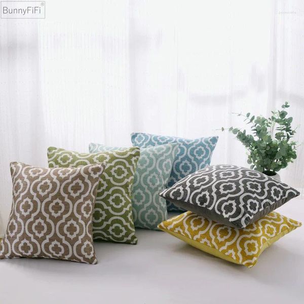 Federa per cuscino geometrica in lino tinto in filo quadrata decorativa per la casa per divano letto 45x45 cm giallo verde blu marrone