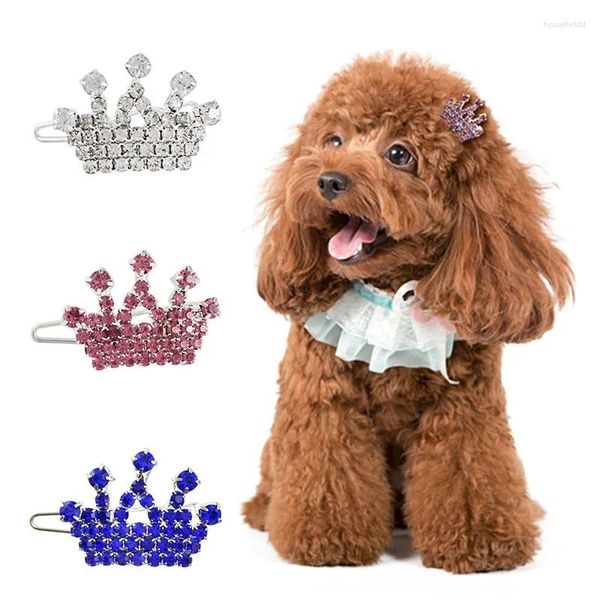 Cão vestuário acessórios para animais de estimação coroa grampos de cabelo filhote de cachorro hairpin cristal strass barrette adorável aliciamento headwear