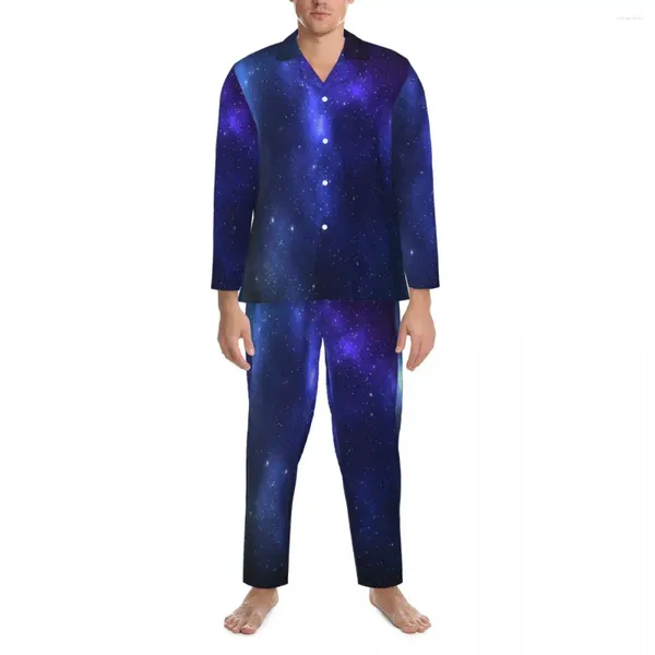 Домашняя одежда Мужские пижамы Space Galaxy Sleep Nightwear с абстрактным принтом, винтажные пижамные комплекты из 2 предметов, модный костюм большого размера с длинными рукавами