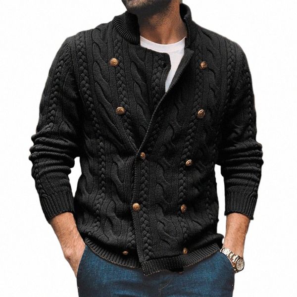 uomini casual Lg manica mezza collo alto doppio petto cappotti maglione tessitura maglia coreano Accademia stile cardigan maglioni da uomo t21D #