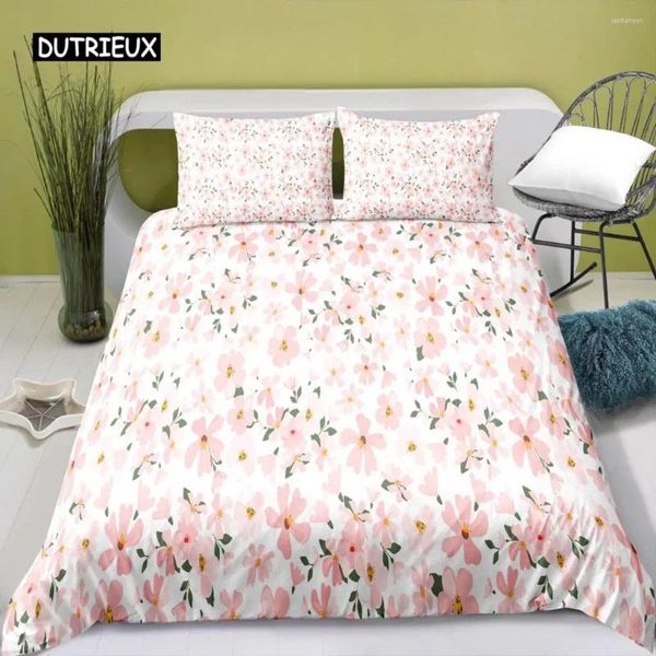 Bedding Sets Flower Duvet Capa Conjunto de rosa floral pequeno estilo fresco para crianças meninas tema Microfiber suave 2/3pcs colcha