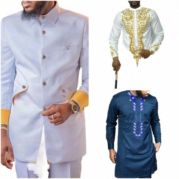 Kaunda Anzug Männer Outfits Kleidung 2PCS Set Einreiher Jacke Top Hosen Smoking Anzüge Afrikanischen Traditionellen Ethnischen Hochzeit tragen b3oE #