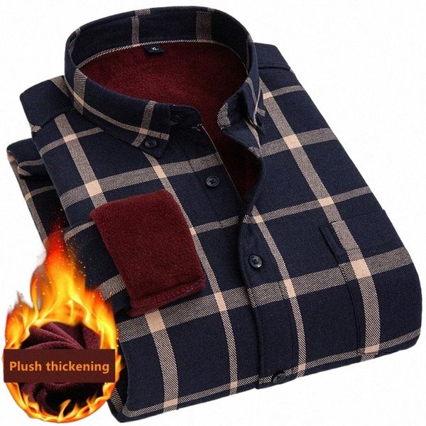 2021 autunno inverno uomo camicia in pile maschile manica Lg camicia a quadri spessa foderata in pile morbida flanella casual calda camicia Dr M-4XL K1nv #