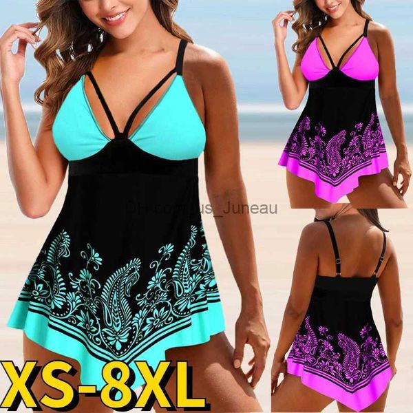 Mulheres de banho de cintura alta solta moda impressão tankini define sexy tanque superior maiô banho feminino sexy praia maiô duas peças tankini t240328