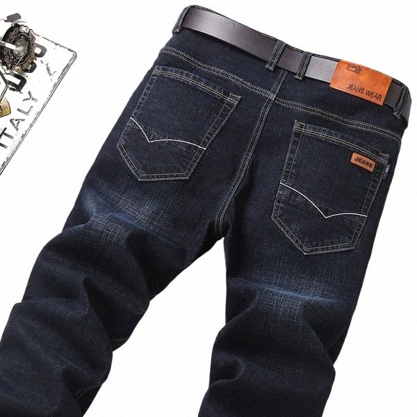 2023 Marke Männer Gerade Elastische Cott Jeans Männer Fi Busin Casual Klassische Stil Jean Denim Hosen Hosen Große Größe 28-40 F1dI #