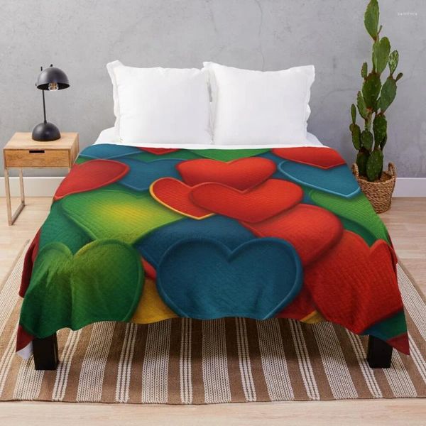 Cobertores multicoloridos corações sem costura padrão arte lance cobertor sofás de decoração ideias para presentes de dia dos namorados
