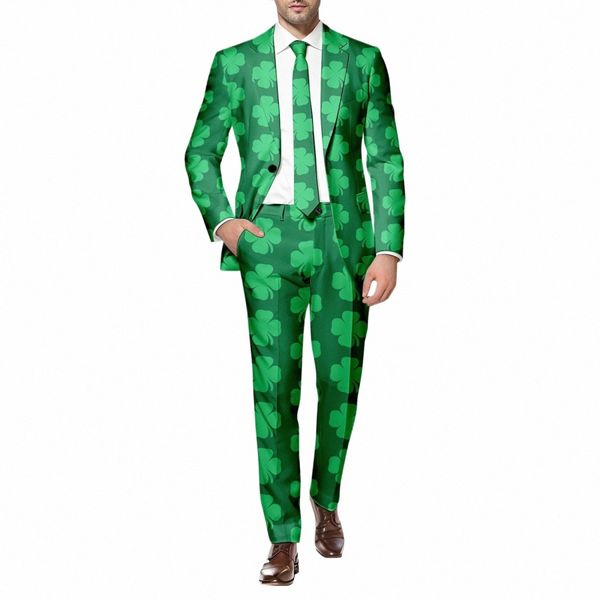 Männer Zwei Stück St. Patrick's Day Gedruckt Anzug Lg Sleeve Butt Mantel Und Hosen Multi Taschen Anzug Urlaub Party Veranstaltungen kleidung B4Db #