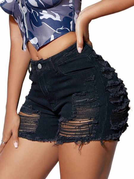 Y2K Frauen Fi Ripped Denim Shorts Sommer Sexy Roher Saum Ausgefranste Cut Out Jean Shorts Damen Karneval Festival Streetwear 08xr #