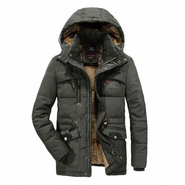 Jaqueta corta-vento de inverno masculina de lã espessa quente estilo militar jaquetas masculinas com capuz parka casaco masculino plus size 5xl 6xl 7xl 8xl z6Xq #