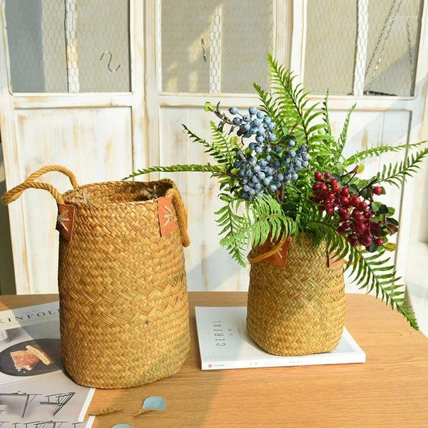 Vasi Cesto di fiori Vaso di paglia intrecciato portatile Vaso di spighe di grano Vaso di orzo Ornamento in rattan
