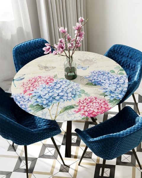 Pano de mesa flor hortênsia aquarela plantas redonda toalha de mesa elástica capa retângulo à prova dwaterproof água jantar decoração acessório