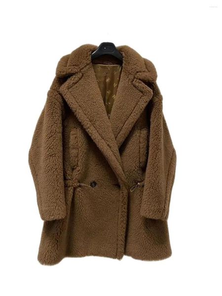 Frauen Pelz 2024 Herbst Alpaka Mantel Frauen Mid-länge Teddybär Weibliche Winter Lose Tabak Wolle Farbe Mode lässig MAX