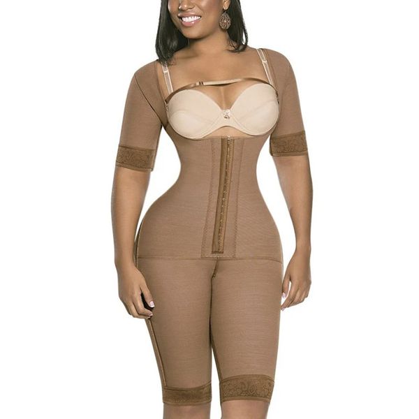 Post Shapewear con maniche corte Body a busto aperto con ganci Vita Trainer Body Shaper pancia colombiano riduttivo 240308