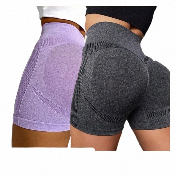 Pantaloncini Seaml aderenti in due pezzi da donna Pantaloni yoga traspiranti a vita alta ad asciugatura rapida Running Esercizio Fitn Shorts x90Q #