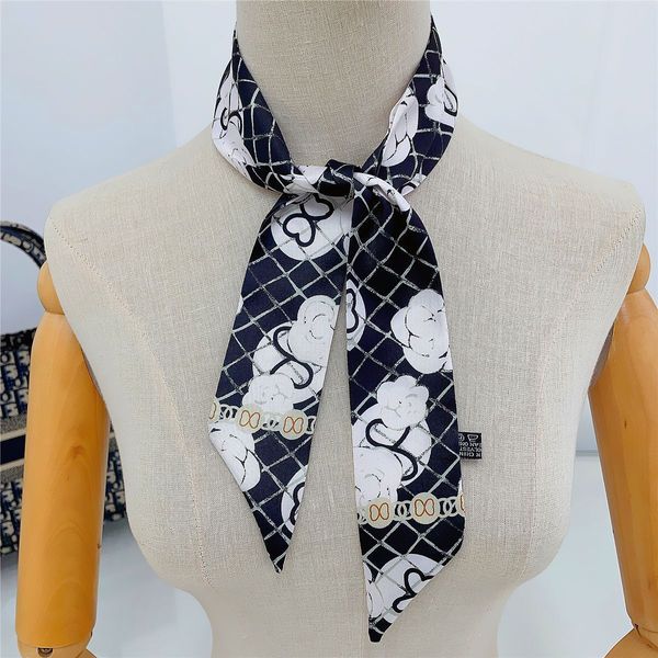 Frühlings- und Sommer-Seidenband-Schal, schwarz-weißes französisches Stirnband, Taschengriff