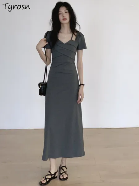 Vestidos de festa femininos midi design elegante temperamento sólido lazer simples império verão estilo coreano moda a linha concurso senhoras acolhedores