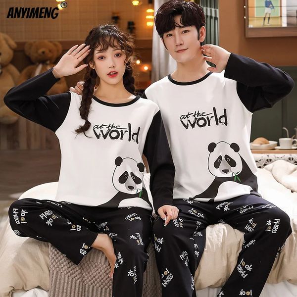 Pijamas dele e dela moda combinando pijamas de manga comprida impressão de desenhos animados outono inverno tamanho grande jovens casais pijamas pijamas 240314