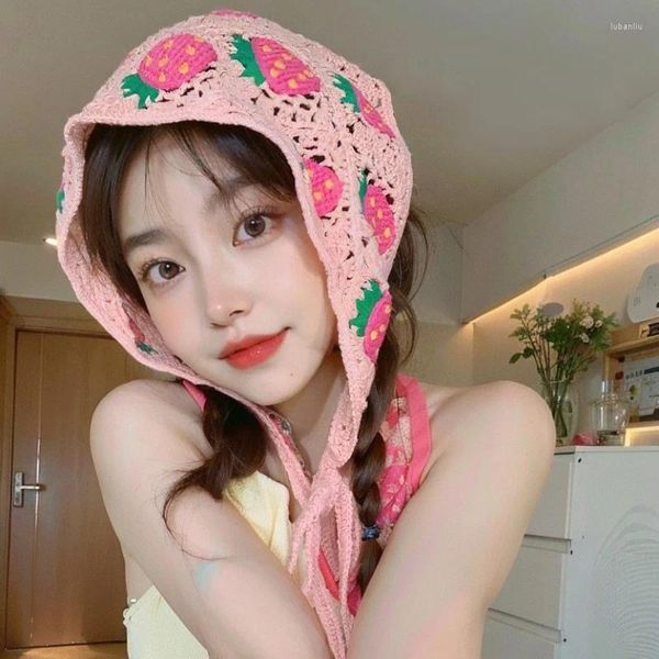 Sciarpe Coreano dolce uncinetto triangolo sciarpa fascia lavorata a mano margherita fragola fascia per capelli ragazze primavera estate viaggio Po Foulard