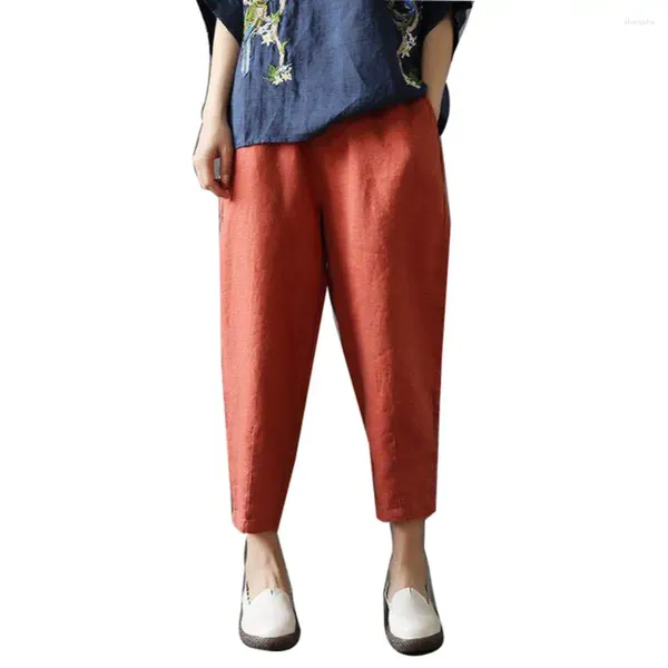 Calças femininas juventude casual cor sólida bolso mulher nono clássico solto cintura drawcord secagem rápida maré masculina moda calças 2024