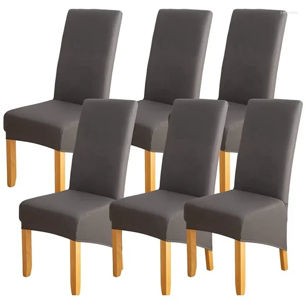 Чехлы на стулья - Высокая спинка, однотонная ткань стрейч XL, набор из 4 больших чехлов из спандекса, темно-серый