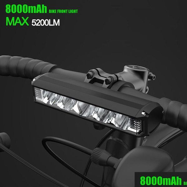 Luci per bici Luce per bicicletta anteriore 5200Lumen Led 8000Mah Torcia impermeabile Mtb Ciclismo su strada Lampada ricaricabile Accessori 230907 Drop Ot5Hk