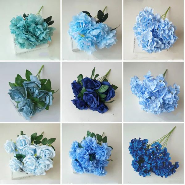 Grabsteine, blaue Serie, künstliche Rosen, hochwertige Zweige, künstliche Blumen, Hochzeit, Heimdekoration, Zubehör, Valentinstagsgeschenk