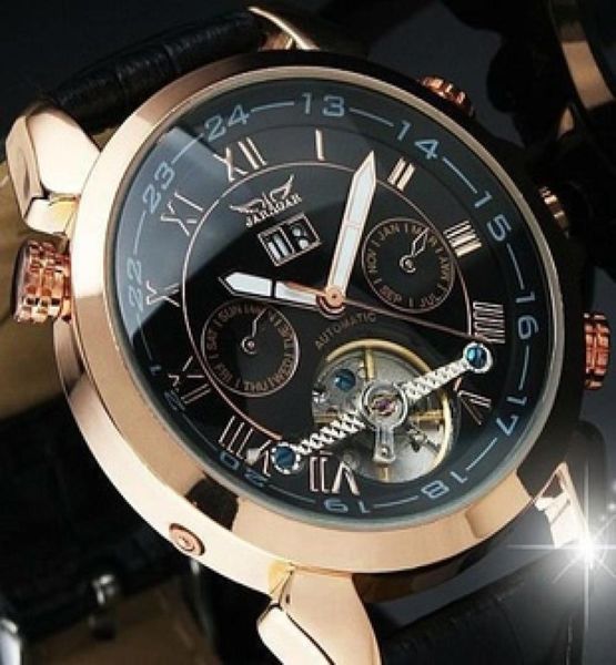 Original JARAGAR Uhr Automatische Mechanische Uhren Leder Tourbillon Schwungrad Männer armbanduhr relogio masculino8083714