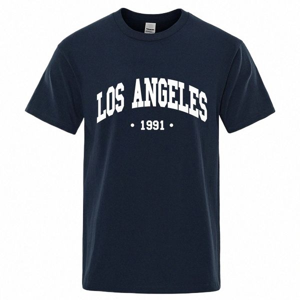 Los Angels 1991 Usa City Letter Print Roupas Homens Oversize Respirável Camiseta Verão Suor Luxo T-Shirt Cott Goth Camiseta x8vI #