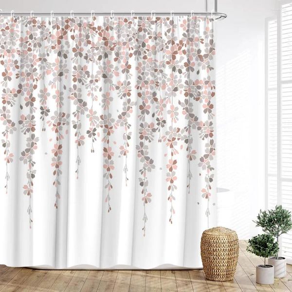 Cortinas de chuveiro flor cortina videira pétalas botânicas primavera moderno e minimalista casa poliéster impresso decoração do banheiro com ganchos