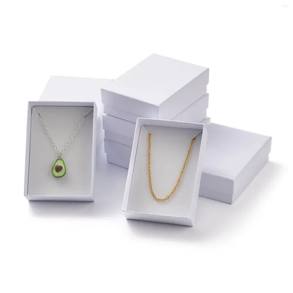 Sacchetti per gioielli Confezione regalo in cartone rettangolare bianco da 60 pezzi per scatole per imballaggio di orecchini per collana con spugna San Valentino 9x6,5x2,8 cm