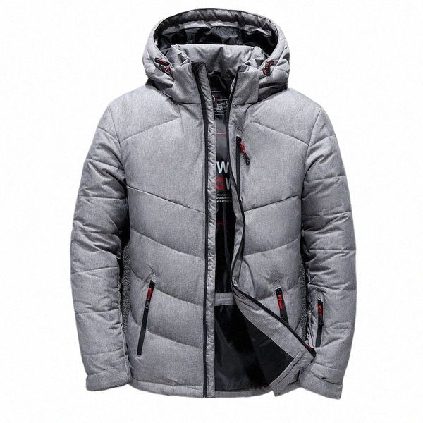 uomo di lusso inverno bianco piumino d'anatra cappotti antivento Parka casual piuma d'oca maschio cappuccio spesso caldo giacche impermeabili X7GT #