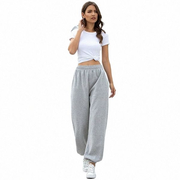 Calças femininas preto jogging sweatpants mulheres para calças baggy calças esportivas cinza jogger cintura alta suor casual calças femininas f6Ck #