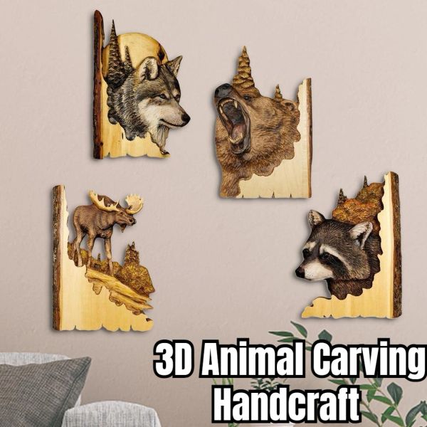 Esculturas 3D Animal Escultura Artesanal Escultura Pendurada na Parede Guaxinim Lobo / Águia / Urso / Veado Decorações pintadas à mão para sala de estar em casa